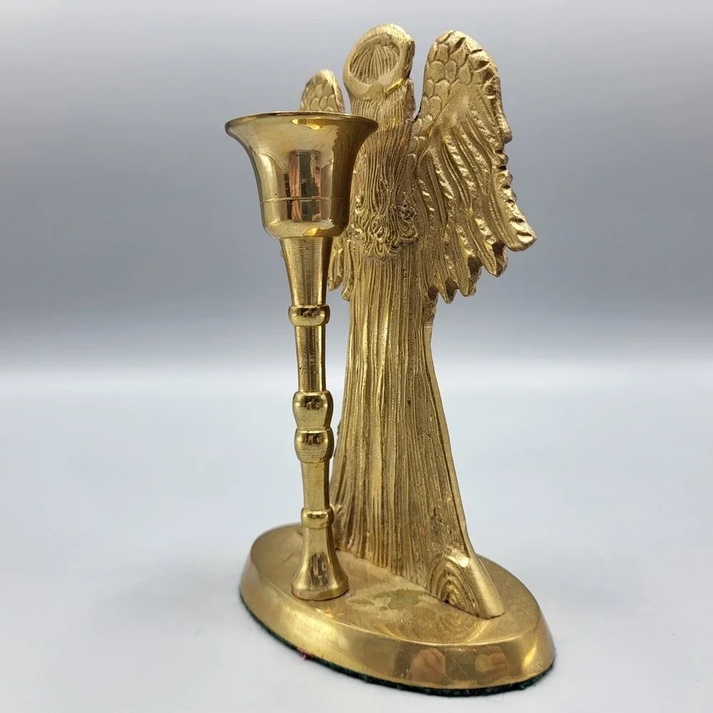 Brass Praying Angel Candle Holder Home Decor Gold Taper Stick Figurine